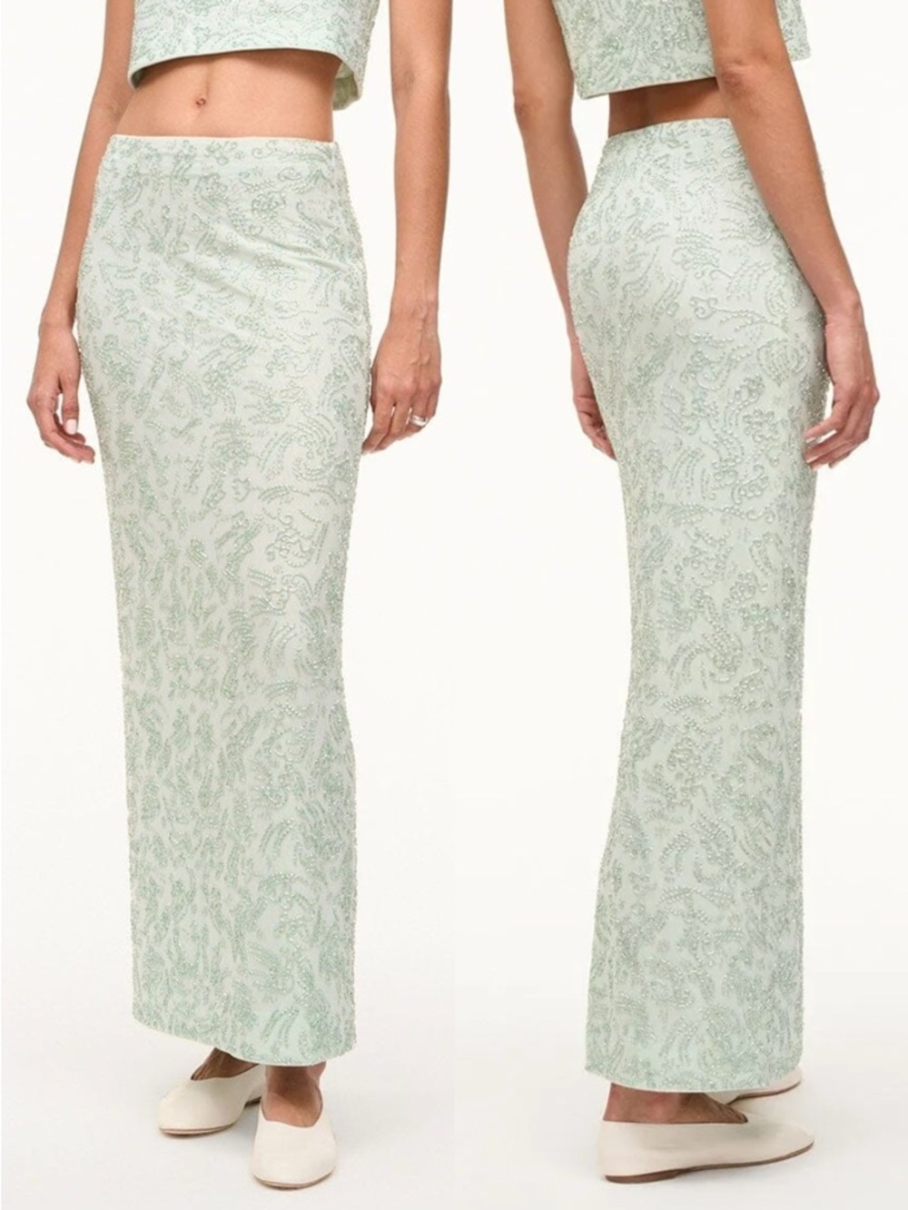 STAUD Barletta Maxi Skirt - Embellished Column Skirt - NWT